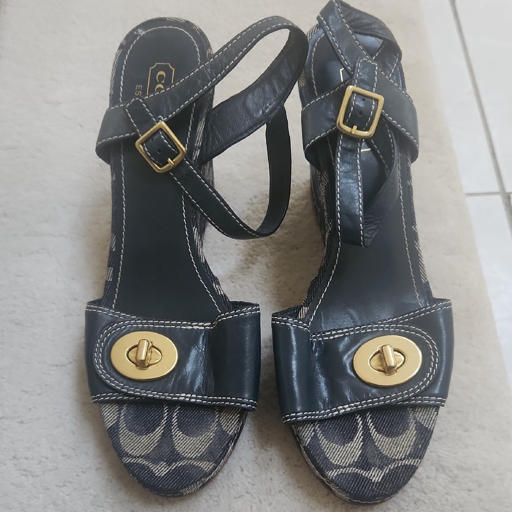 Denim Coach Blue and Gold Women's Sandals *AUTHENTIC*